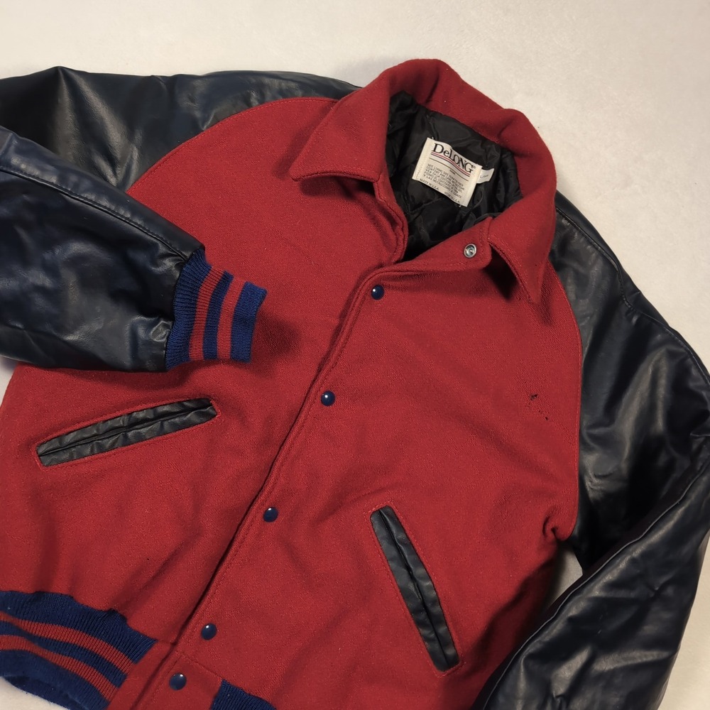 Vintage 1997 DeLong Varsity Jacket Mens Large Red Wool Black Letterman USA READ